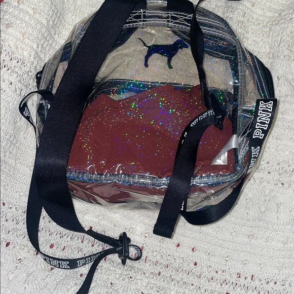 PINK Victoria's Secret Holographic Clear Backpack with Black Details - Picture 3 of 3